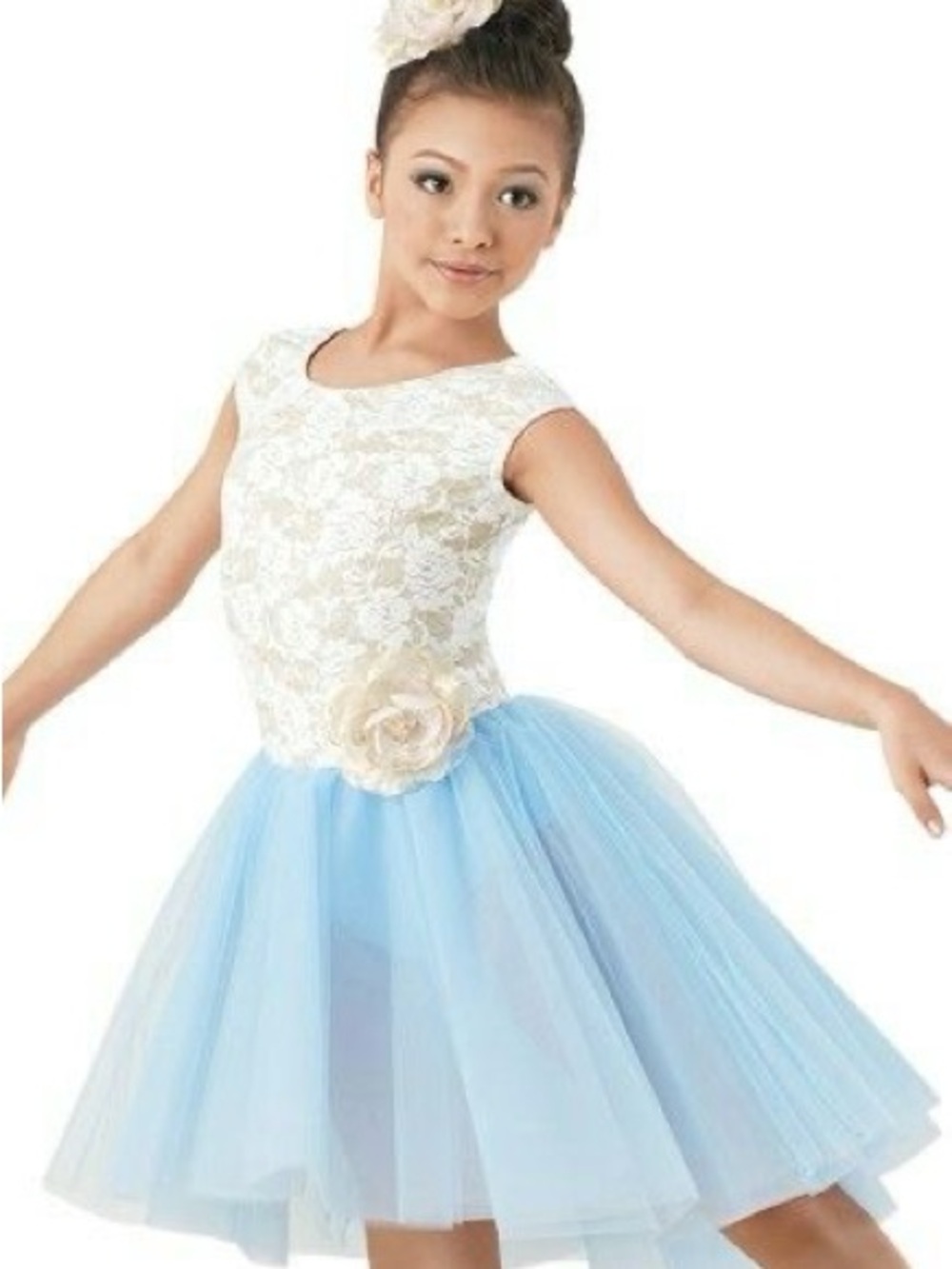 Weisman Ivory Lace Top with Light Blue Tulle Skirt Kids Costume Dress